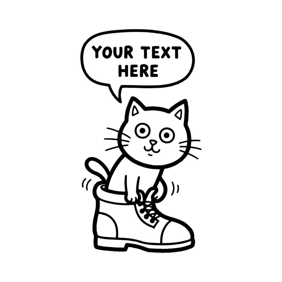 Funny Cartoon Cat Character Hiding in a Shoe with Speech Bubble vector