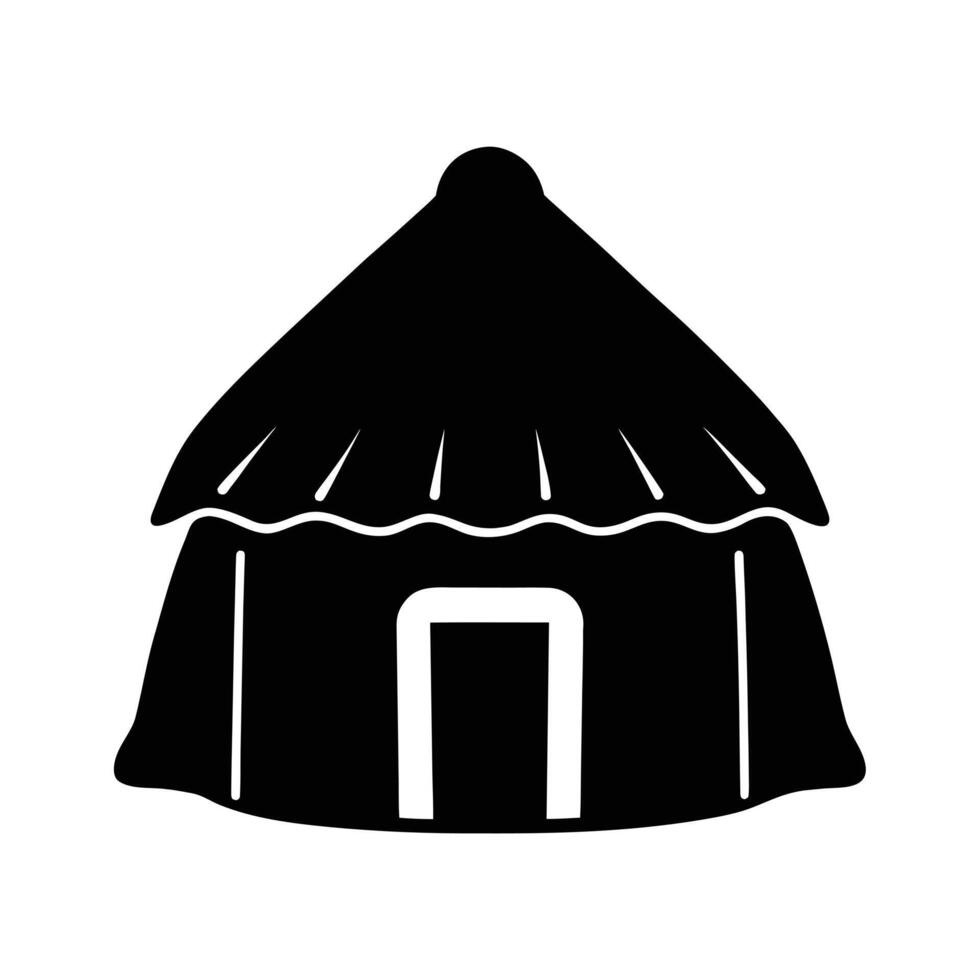 Ancient Clay Hut Silhouette with Simple Outline Isolated on White Background vector
