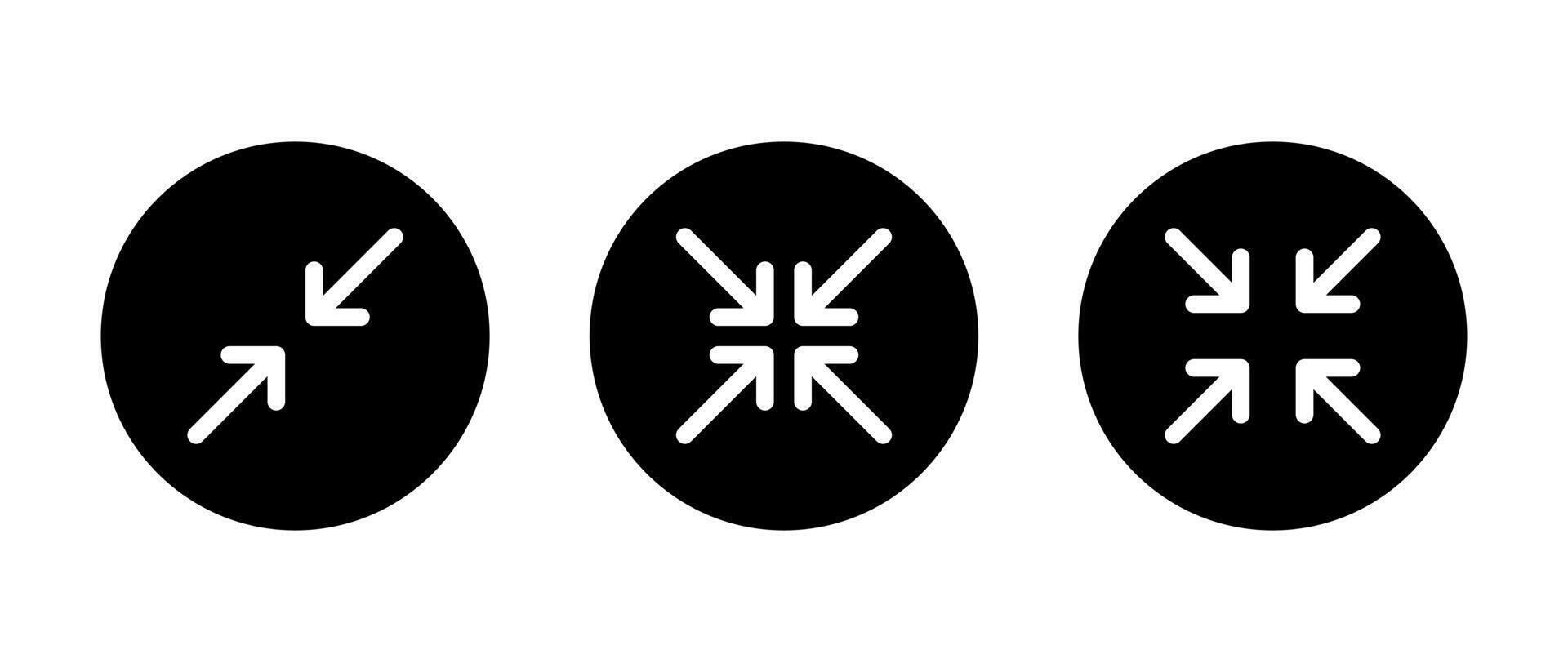 Minimize and collapse button icon set. Exit full screen symbol vector