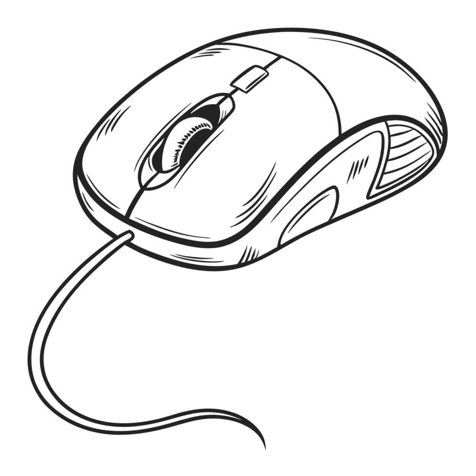 A computer mouse is shown in a sketch vector