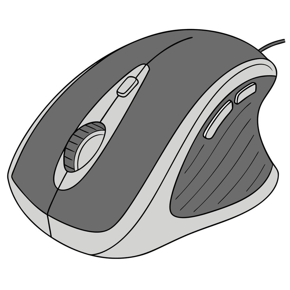 A computer mouse is shown in a black and white drawing vector