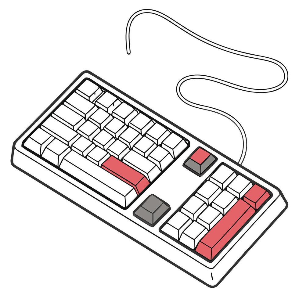 A drawing of a computer keyboard with red keys vector