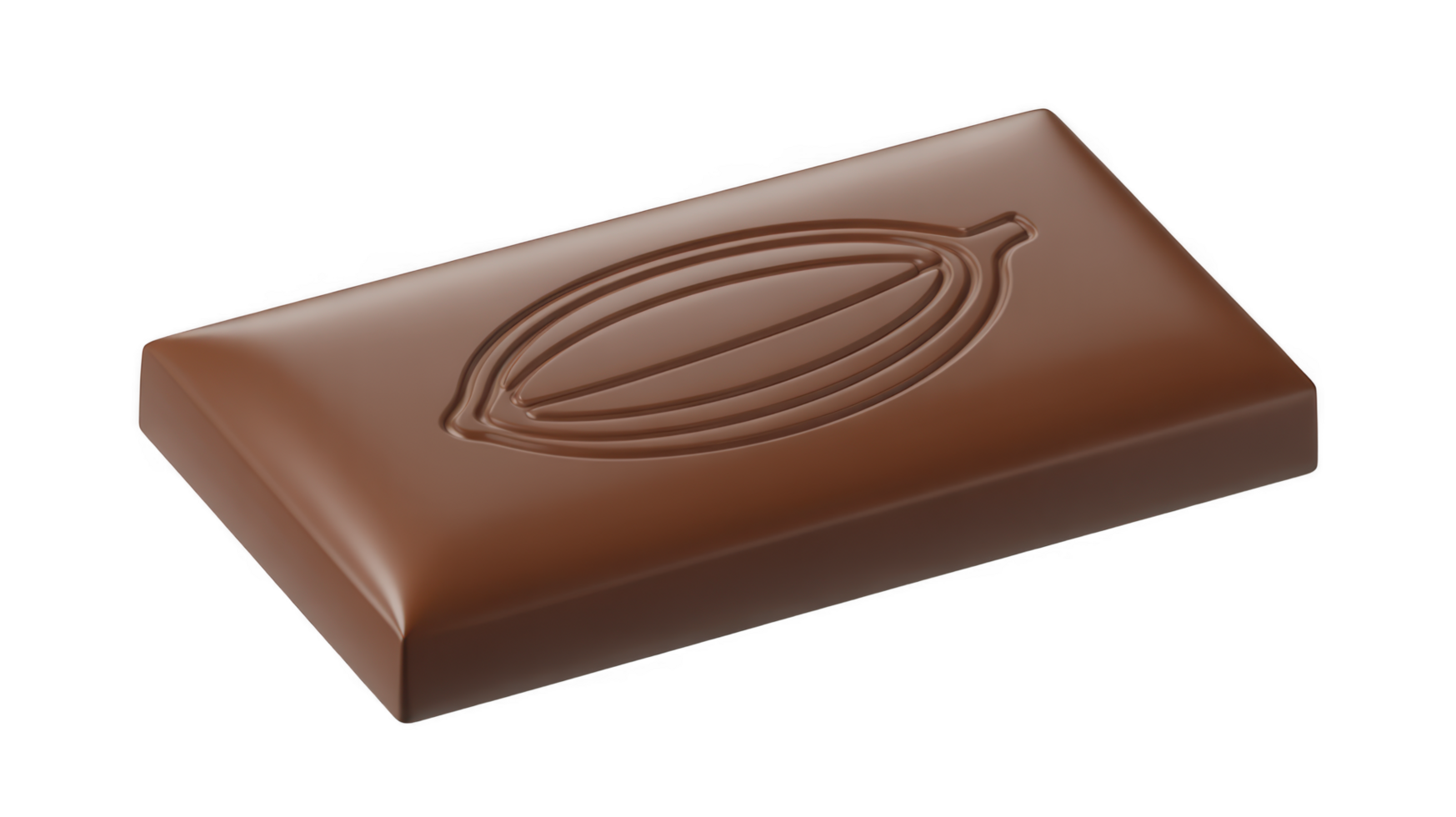 Closeup of a chocolate bar with cocoa bean design isolated on transparent background png