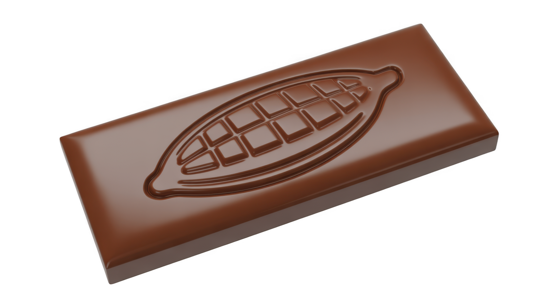 Closeup of a chocolate bar with cocoa bean pattern isolated on transparent background png