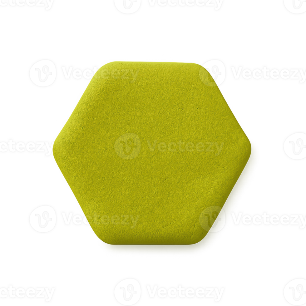 A single chartreuse green hexagonal object with a matte grainy texture and soft rounded edges. png