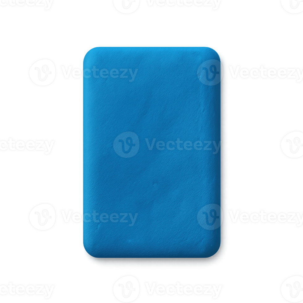 Molded blue rectangular block of plasticine with a textured surface and rounded corners. png