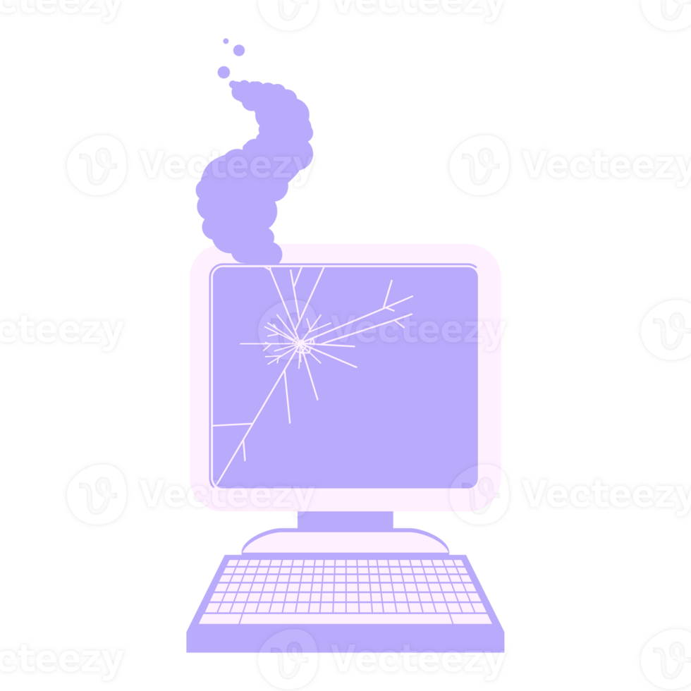 A computer screen with a broken screen and a broken keyboard png