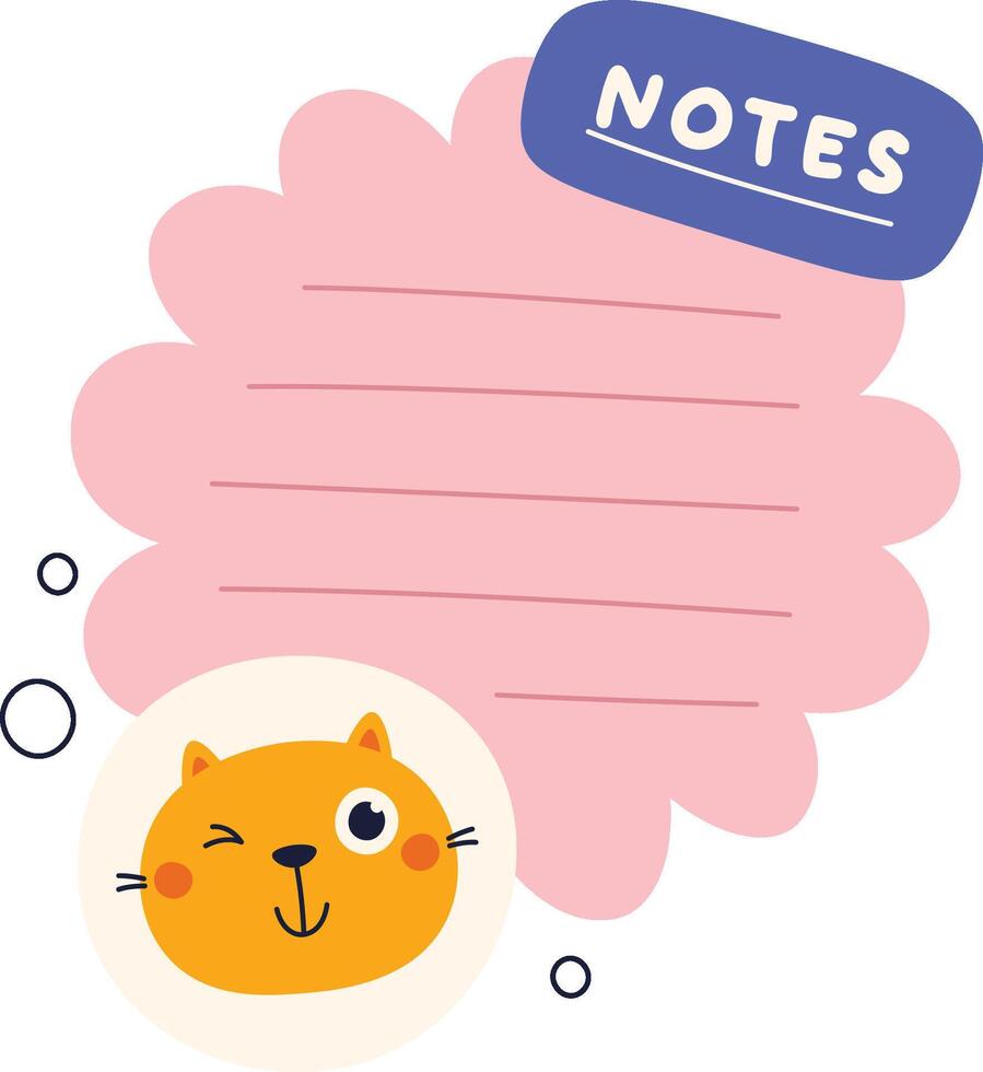 Notebook Sheet With Cat Flat Illustration vector