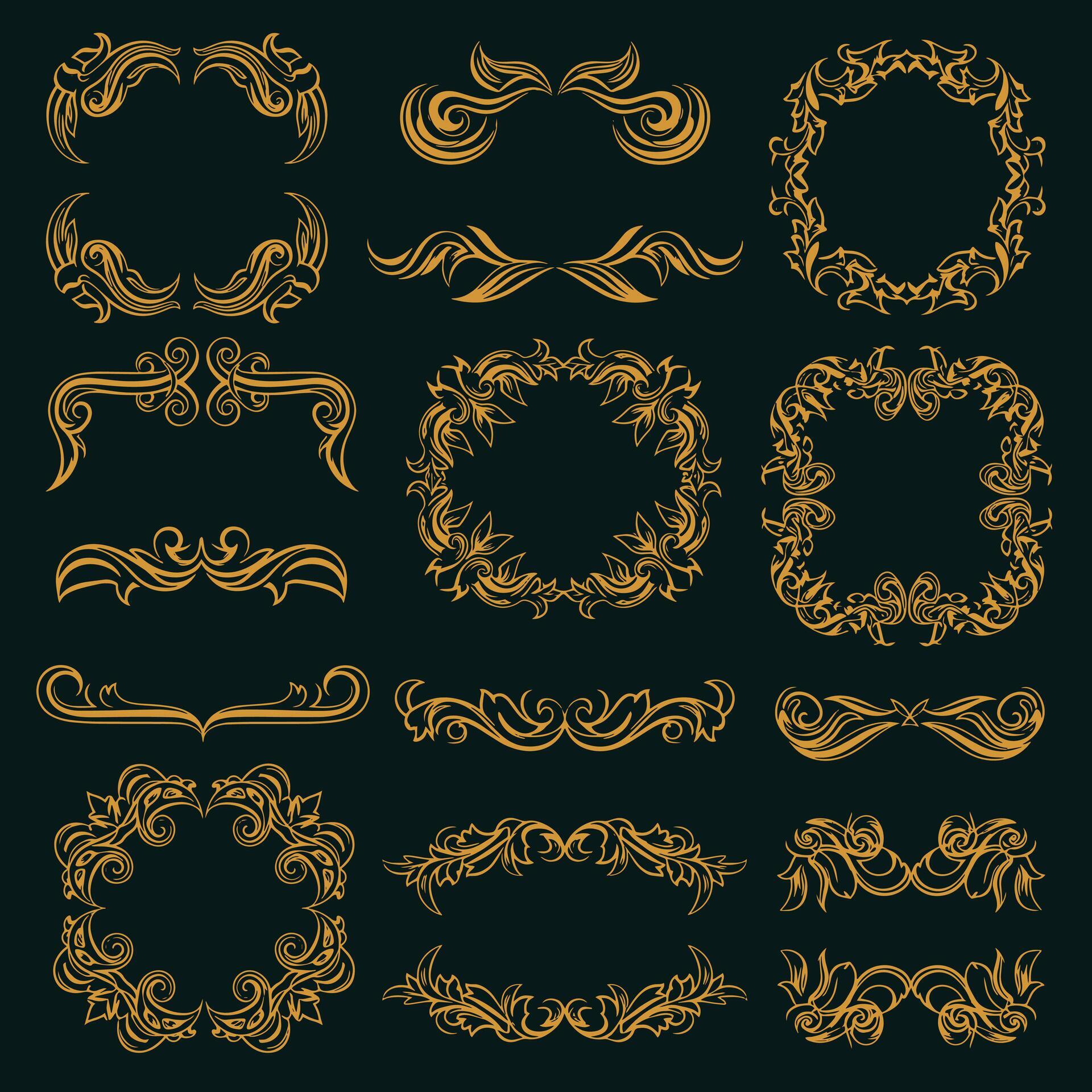 Scrollwork Gold Frames Set 69219740 Vector Art at Vecteezy