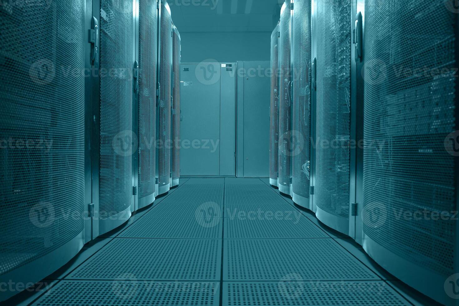 Operational server racks. Modern high-tech telecommunications database super computer in a room photo