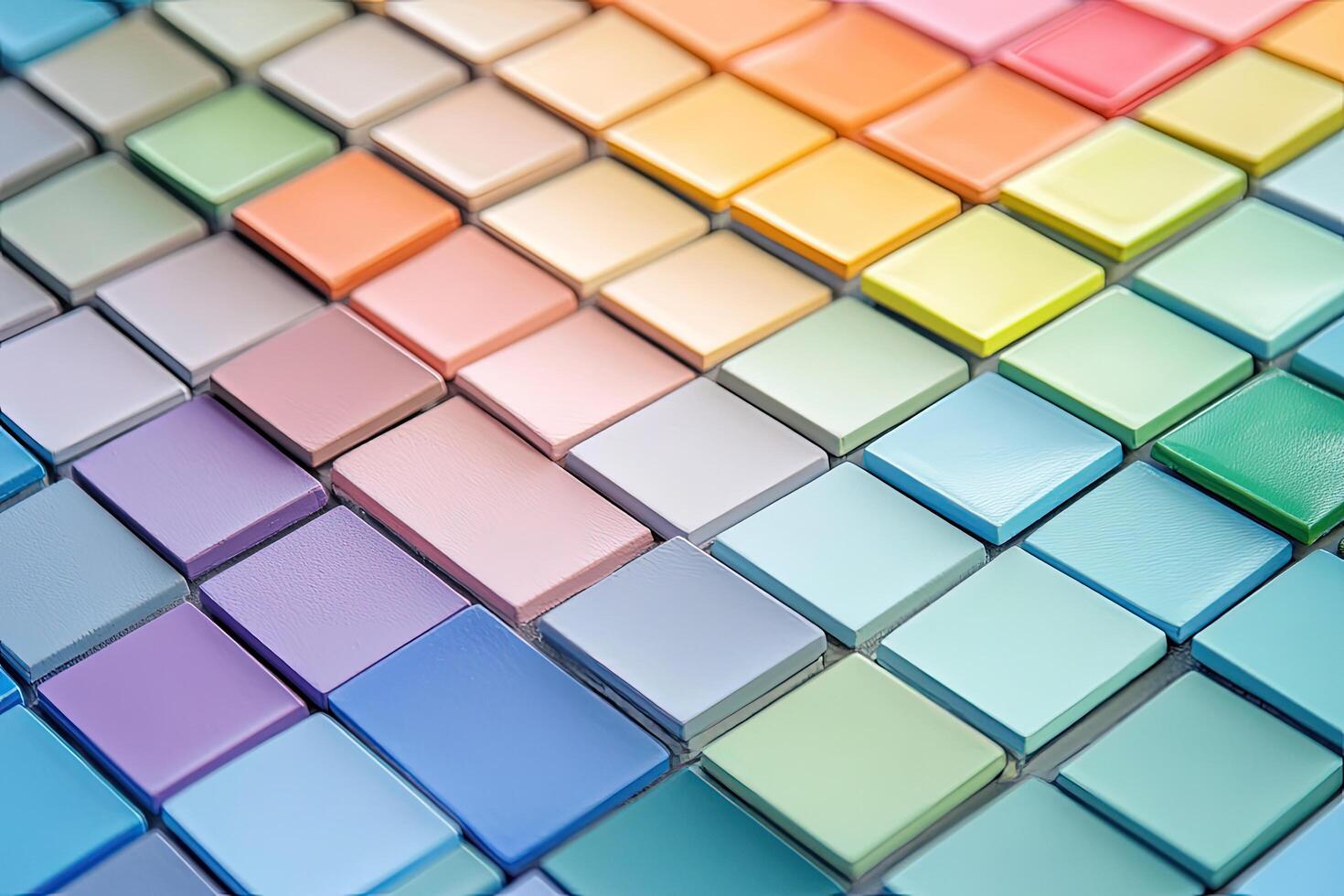 Multicolored square blocks seamlessly create a visually striking spectrum gradient effect in a tight formation photo