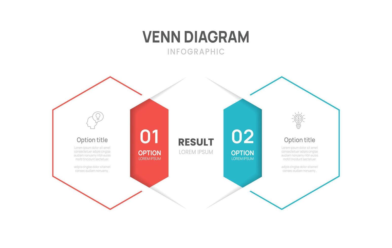 Venn diagram business infographic Hexagon chart template 2 options, presentation with venn diagram elements illustration. vector
