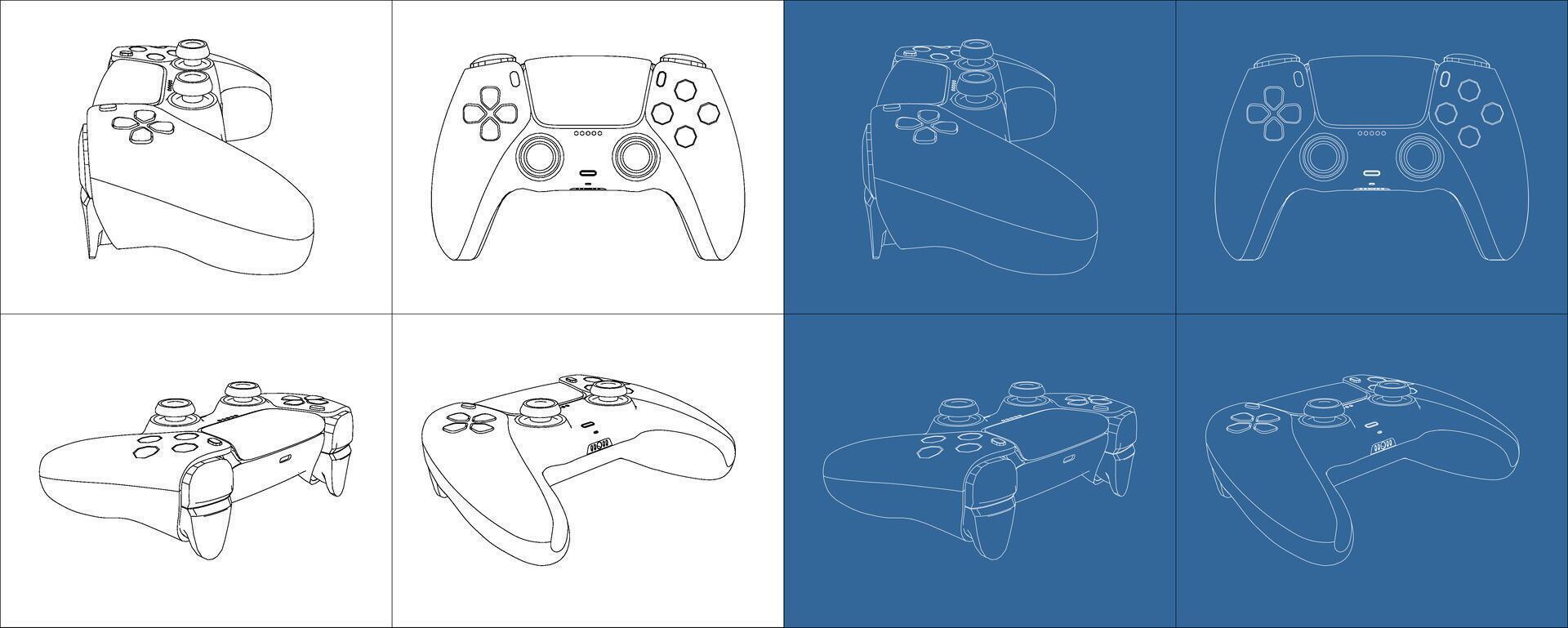 game controller multiple angles outline vector