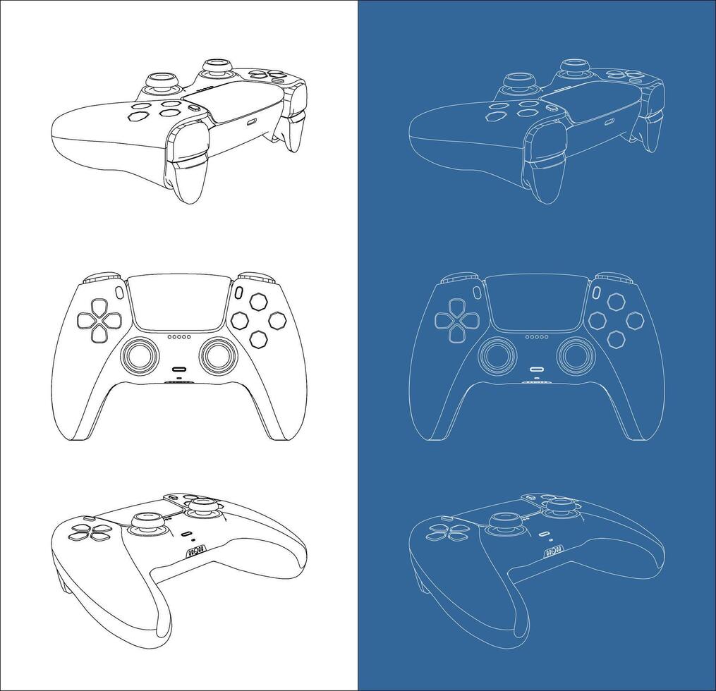 game controller front and angled views outline vector