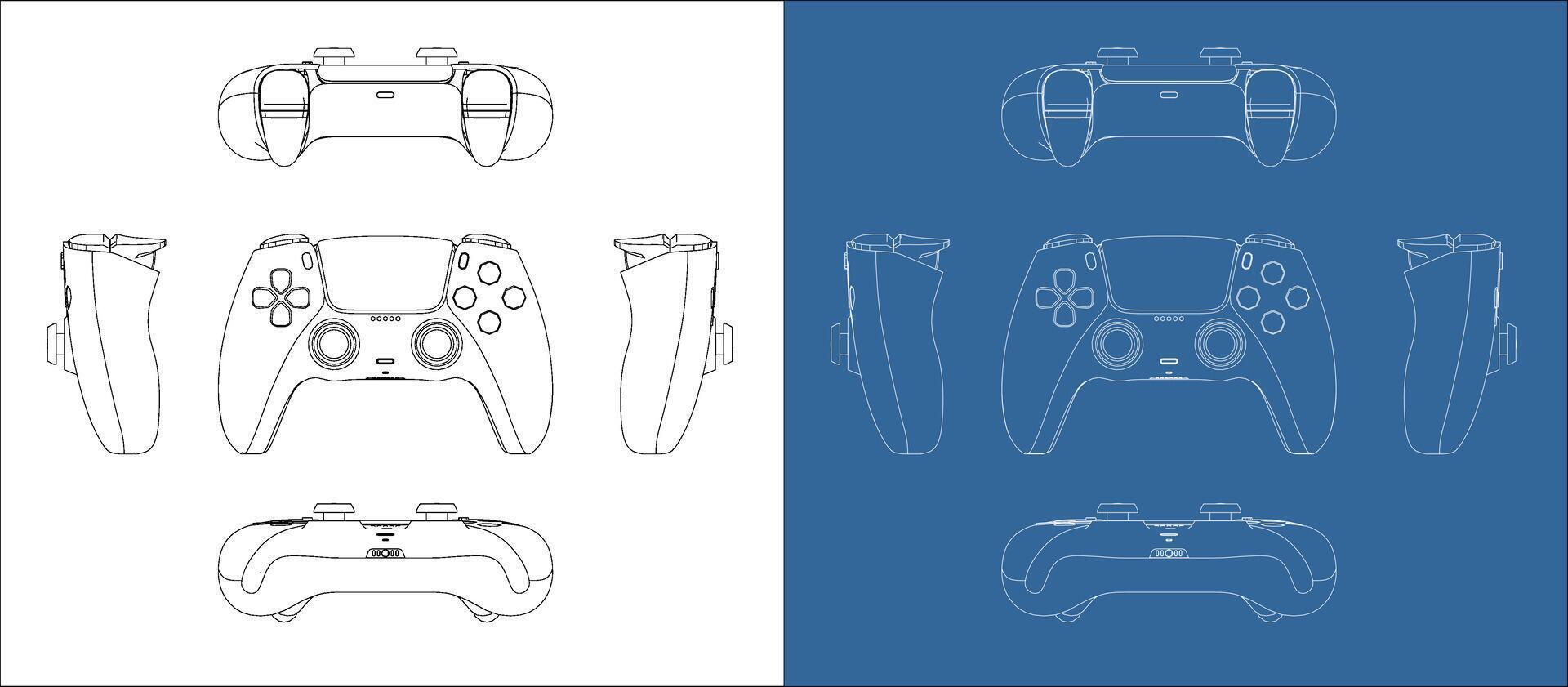 game controller multi-view outline vector