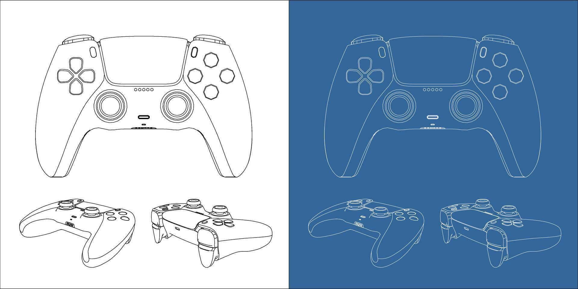 Set game controller front and angled views outline vector