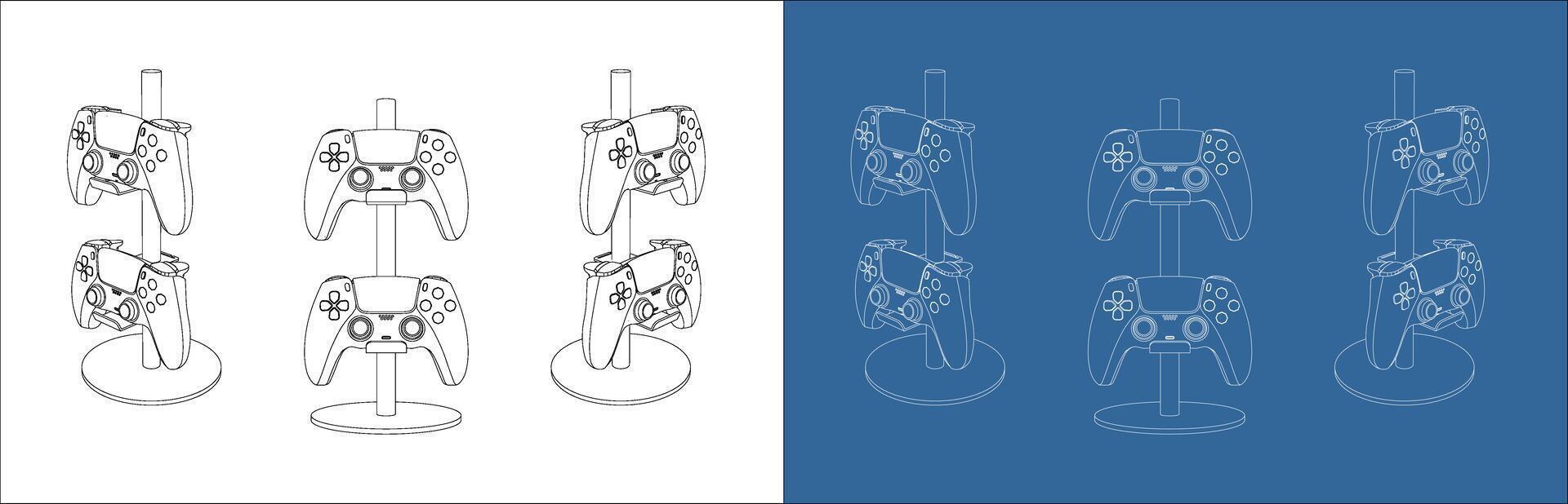 game controller stand multiple views outline vector