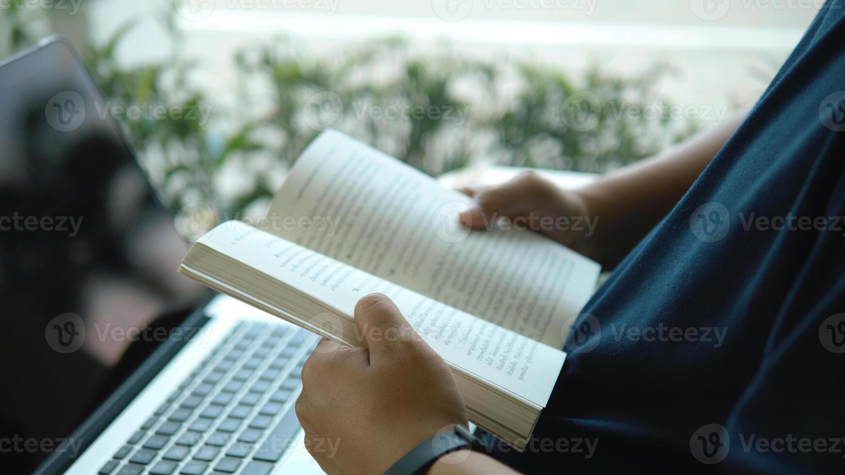 Reading and relaxing in free time, enhancing knowledge and increasing knowledge. photo