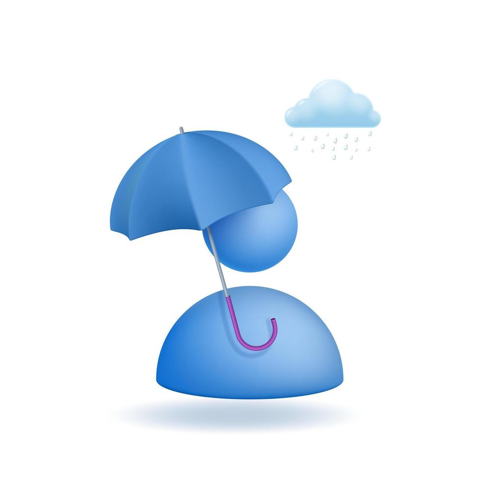 The user icon with an umbrella isolated on a light background with an autumn cloud with rain drops. vector