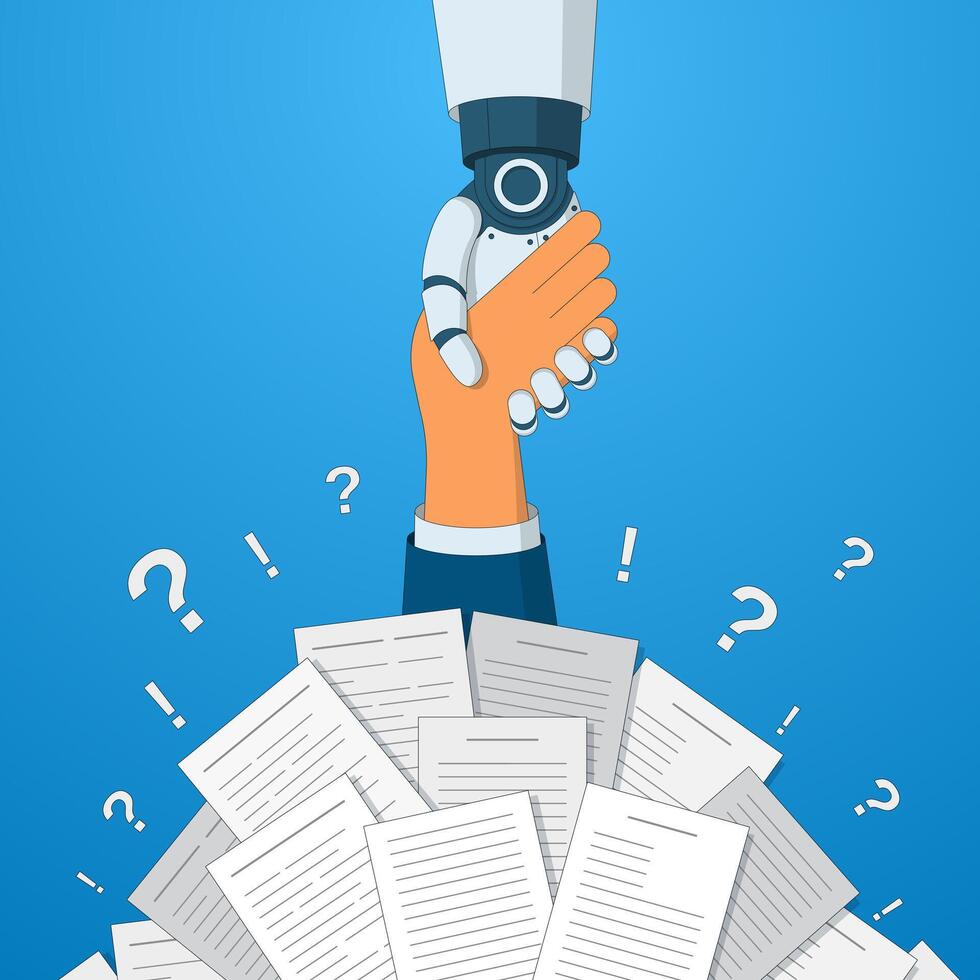 Ayudar mano de robot con ai a un persona. concepto de liberando un persona desde rutina Tareas con el ayuda de artificial inteligencia. vector