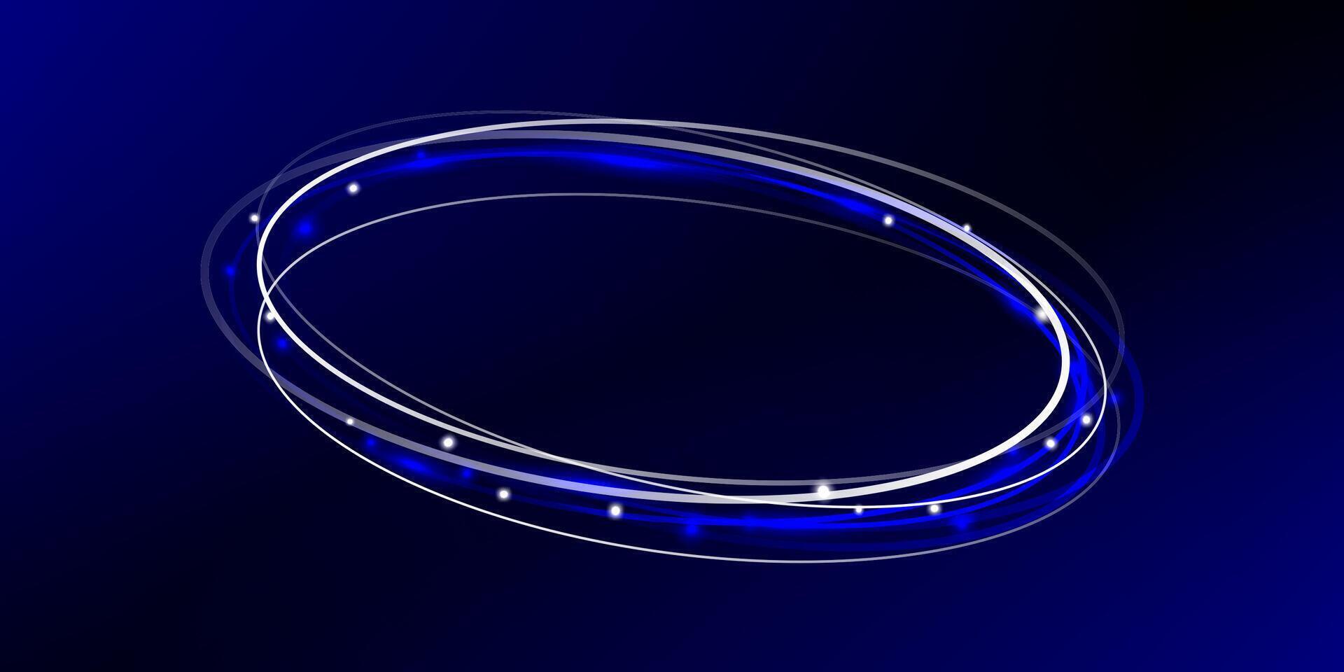 Glowing blue neon vortex ring with sparkling wave motion. Dynamic circular light swirl for futuristic backgrounds or digital magic energy effects in modern designs. vector