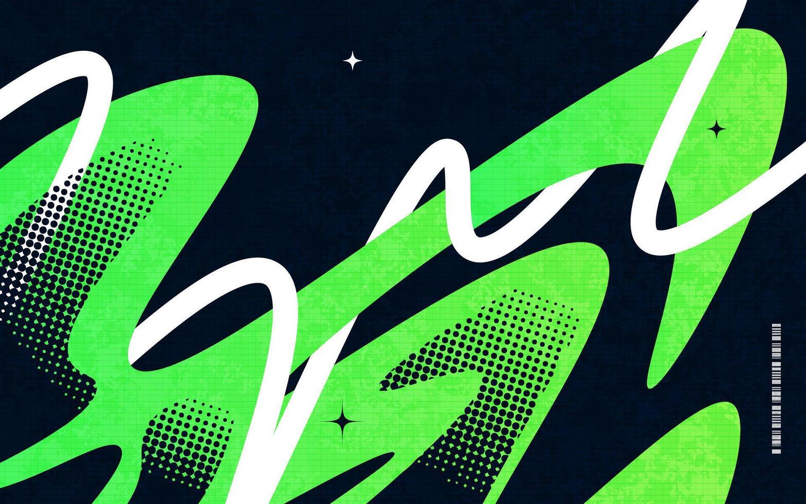 Abstract Creative Background with Wavy Lines, Halftones and Texture Effects in Black, Green and White Color Combination vector