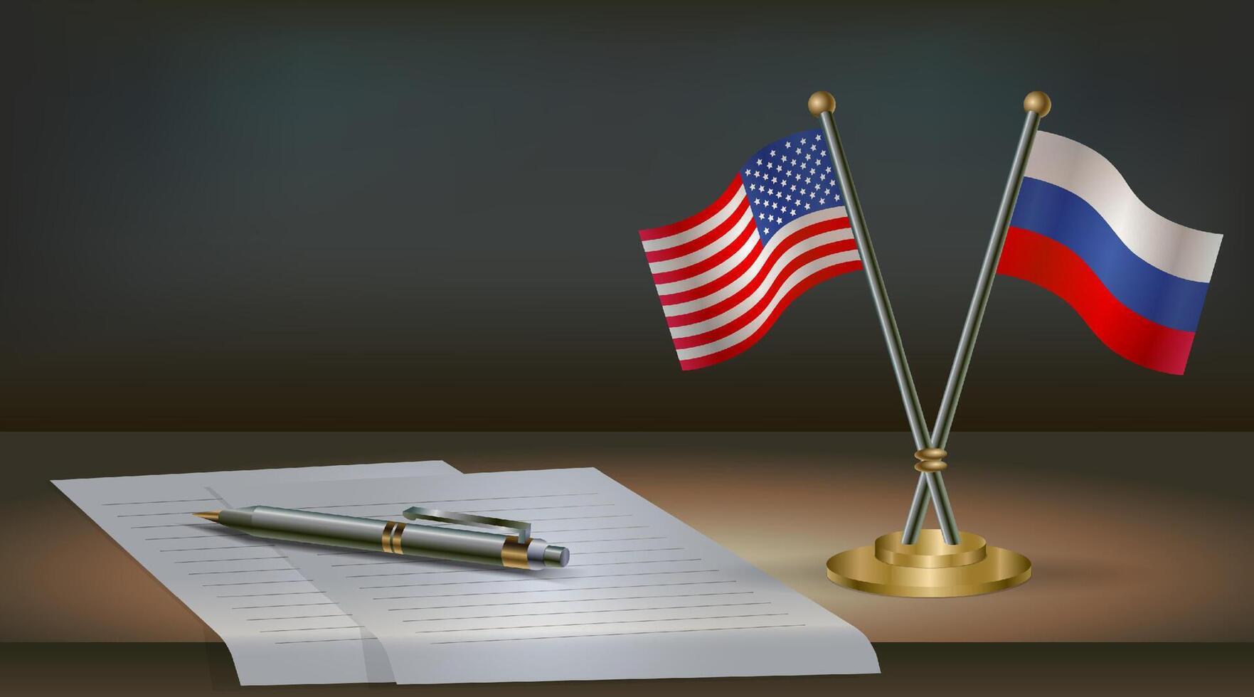 Flags of USA and Russia on a table vector