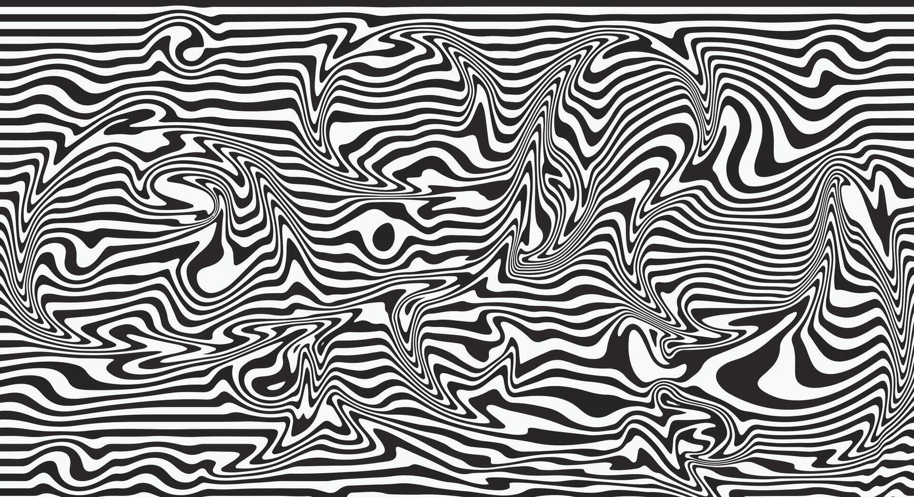 Abstract black and white warped stripe pattern with distorted shapes vector