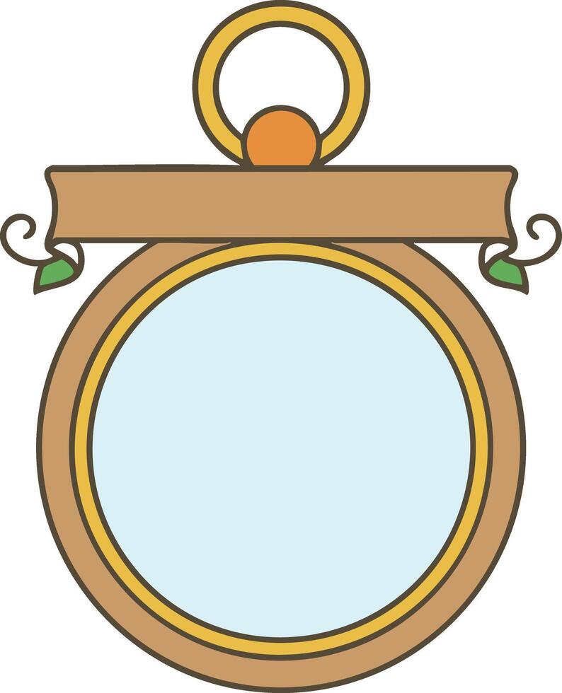 Vintage round hanging mirror with ring handle and frame vector