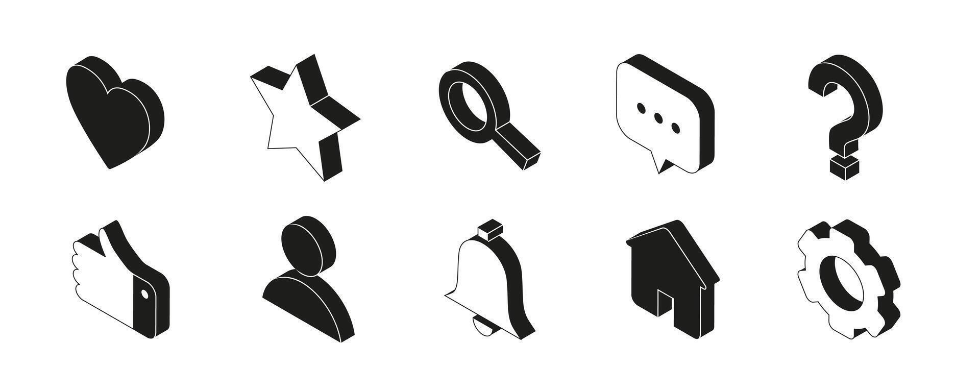 Account management icons collection. Isometric style monochrome symbols for user profile, notification, help and more vector