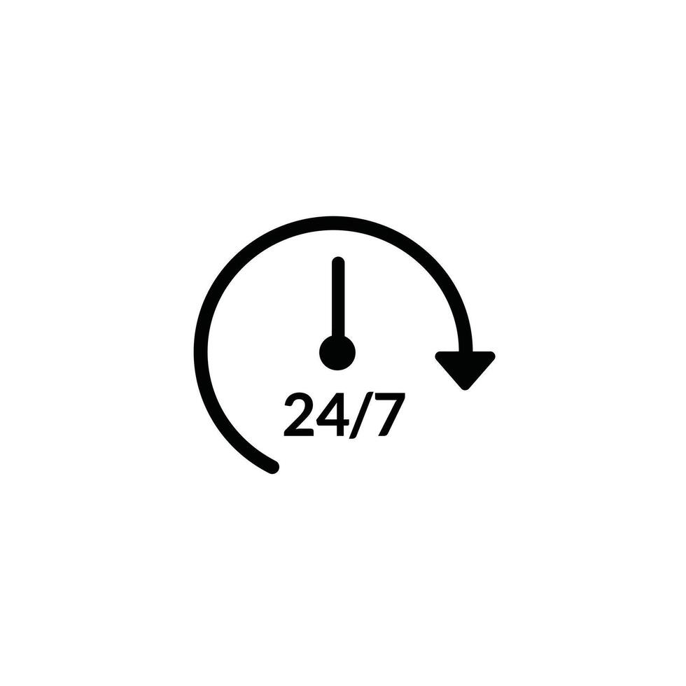 Always available 24 by 7 icon service available for customers clock with arrow showing full time support design element vector
