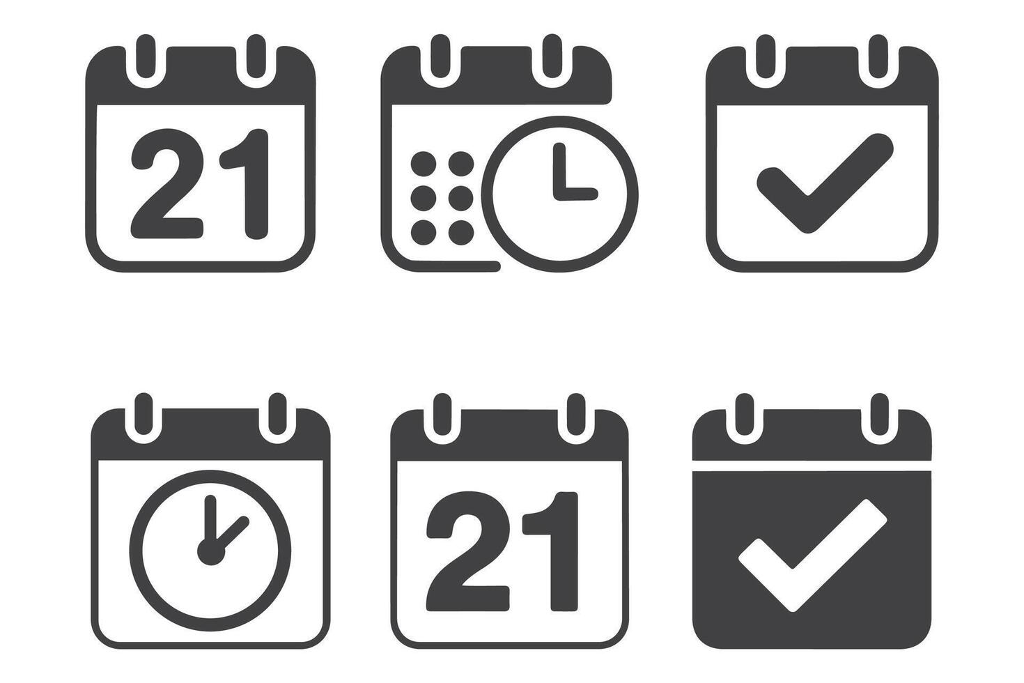 Minimal Black and White Calendar Icons Set with Date, Time, and Checklist Symbols vector