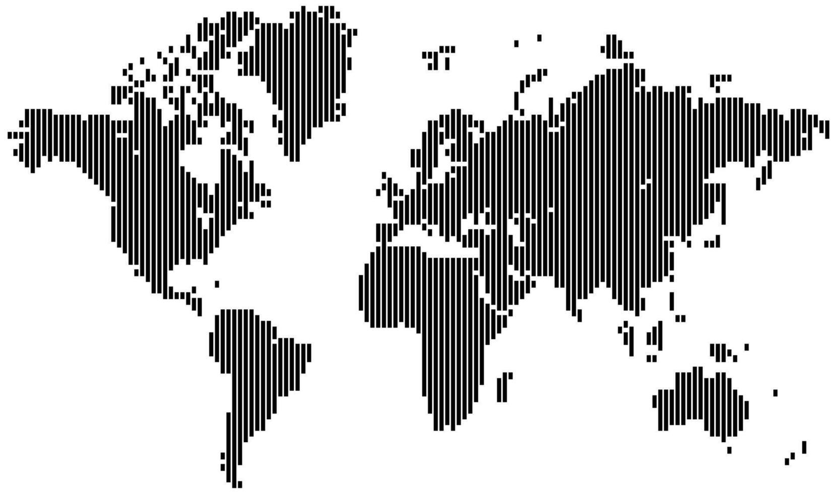 Vertical line shape word map showing global continents in halftone dotted pixel pattern. Abstract atlas design for world geography background vector