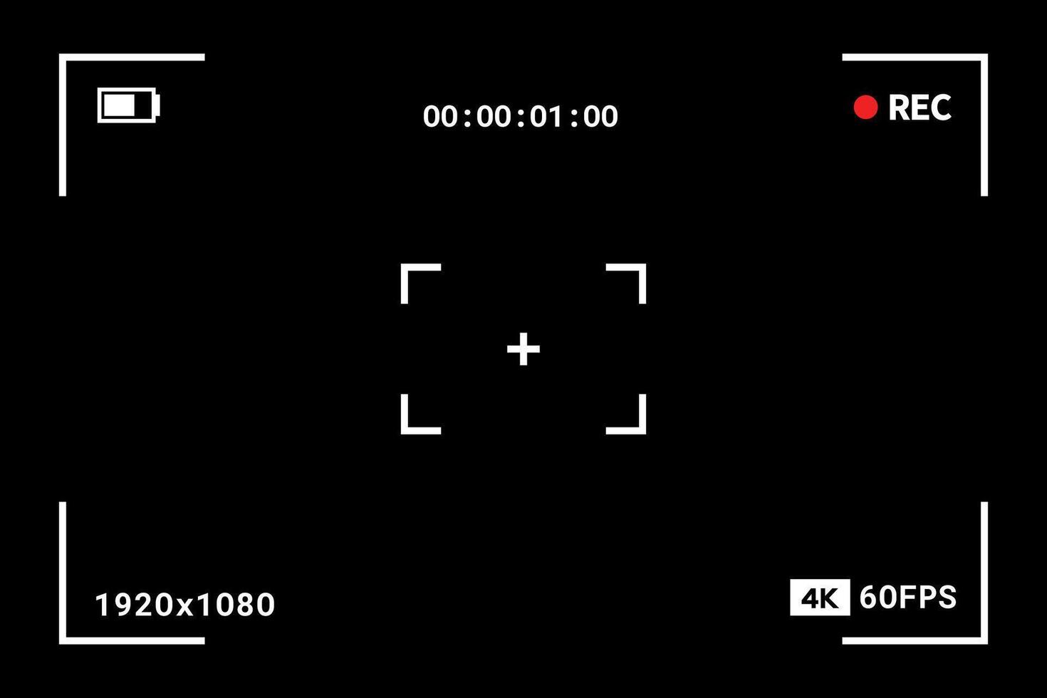 Camera viewfinder frame displayed on the digital screen of a recorder. vector