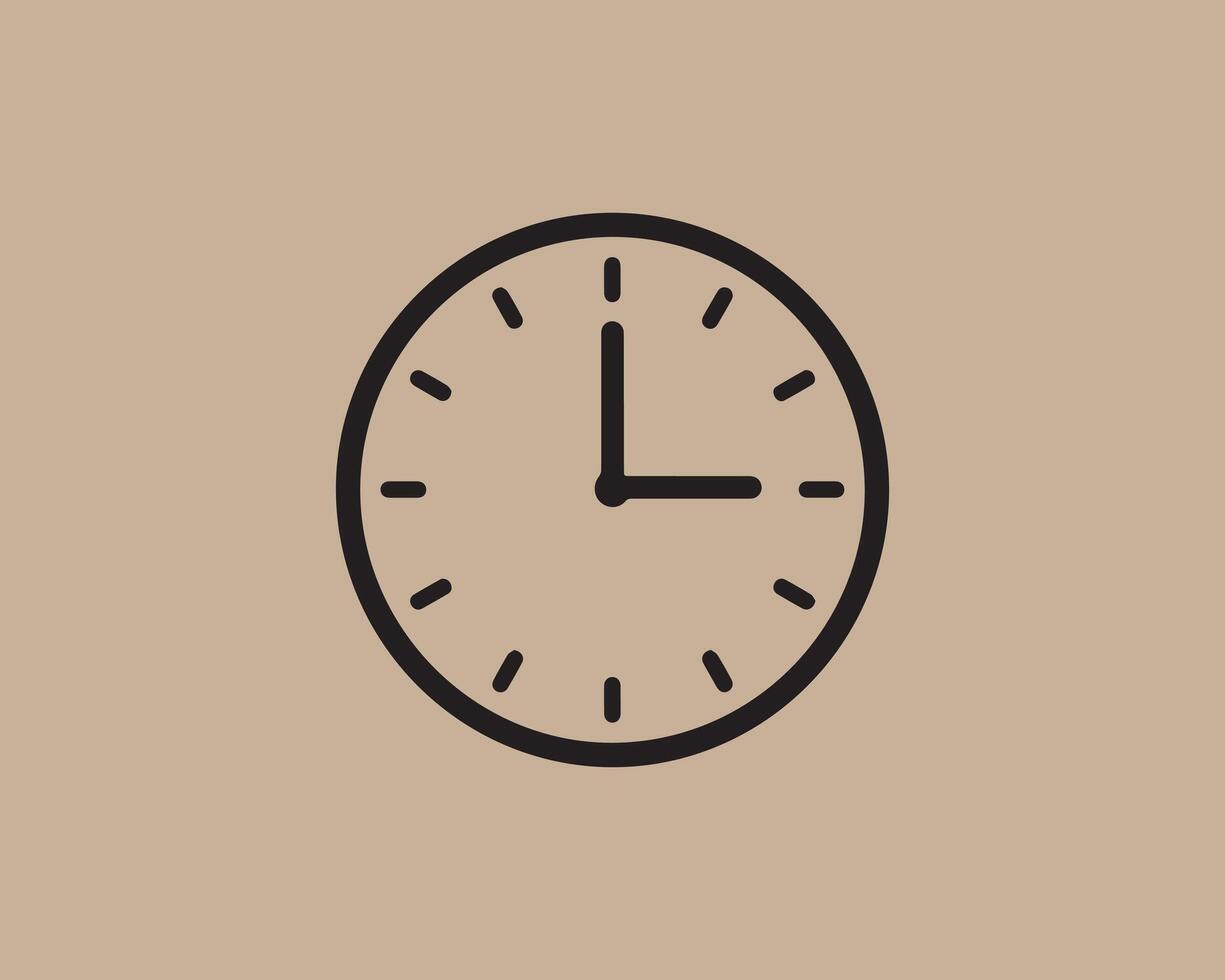 Simple oval clock face with hour and minute hands showing three o clock vector