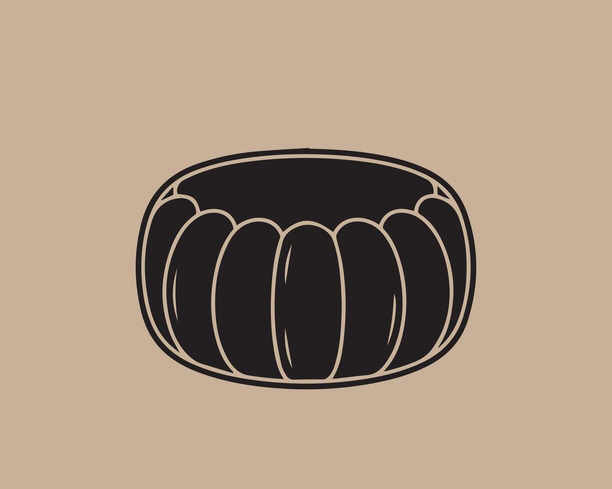 Stylized black geometric object with rippled sides on a neutral background vector