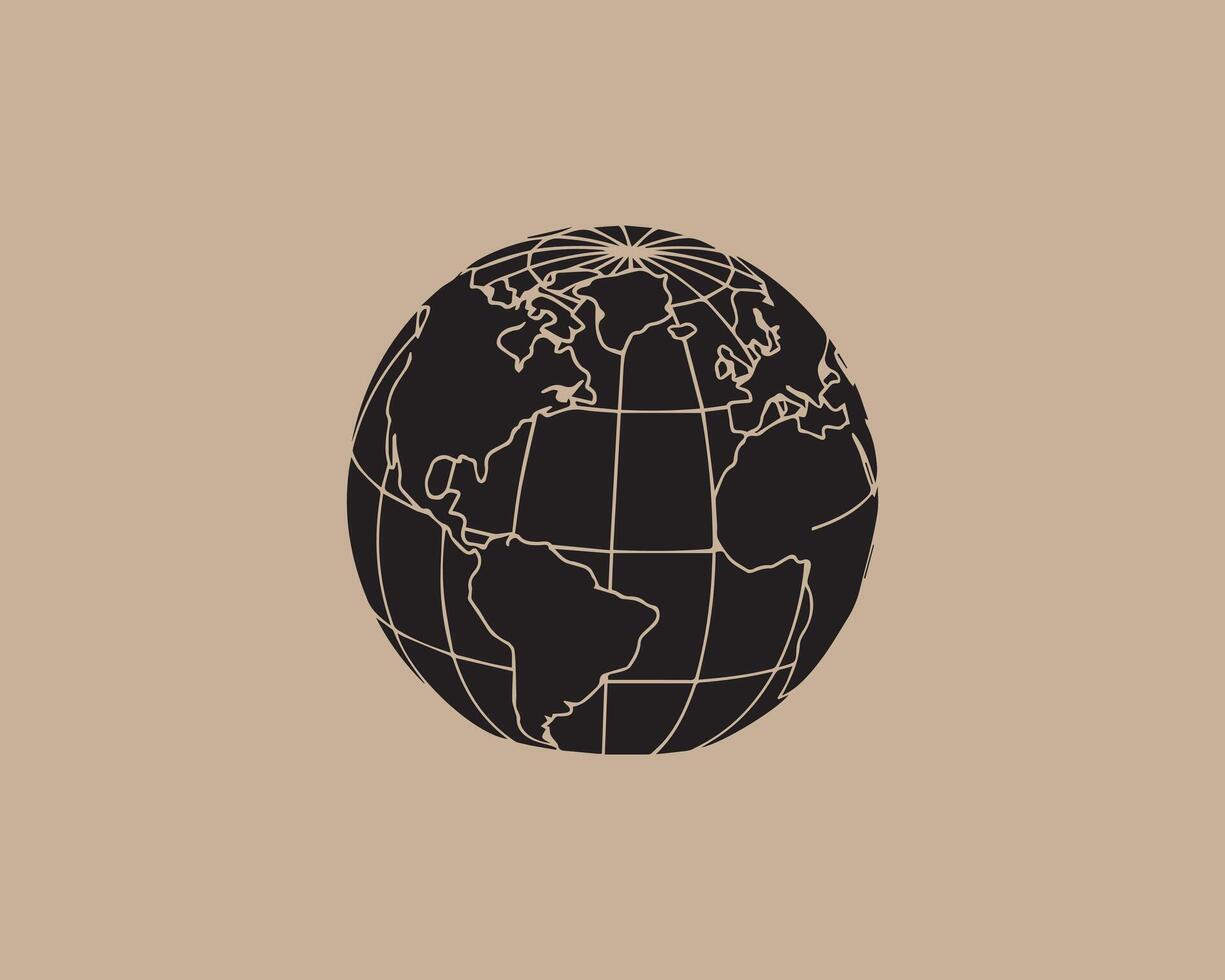Stylized black globe with white grid lines on a neutral background vector