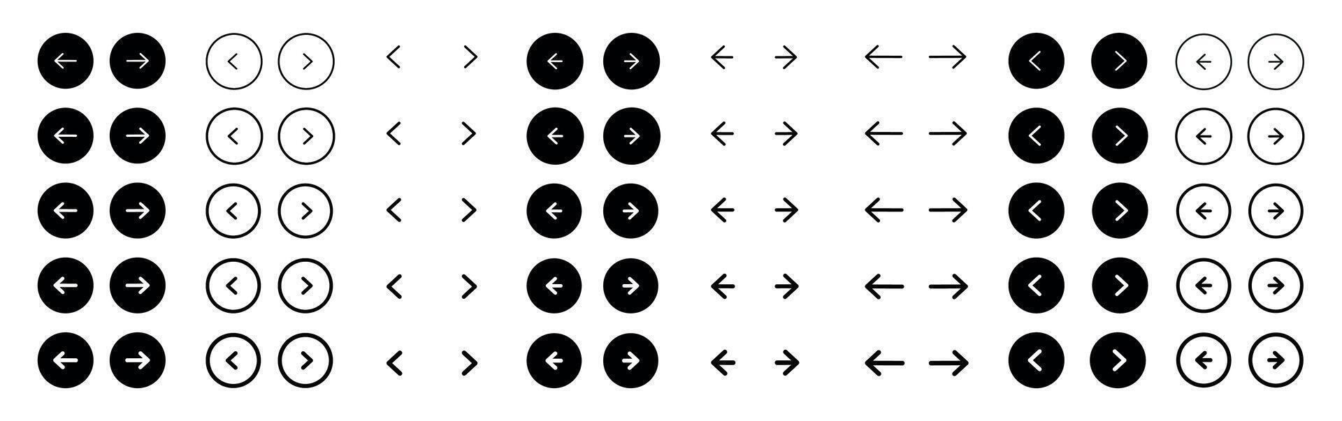 Arrow Buttons Icon Set - Next and Previous Navigation Symbols for Website Slider and App Interface vector
