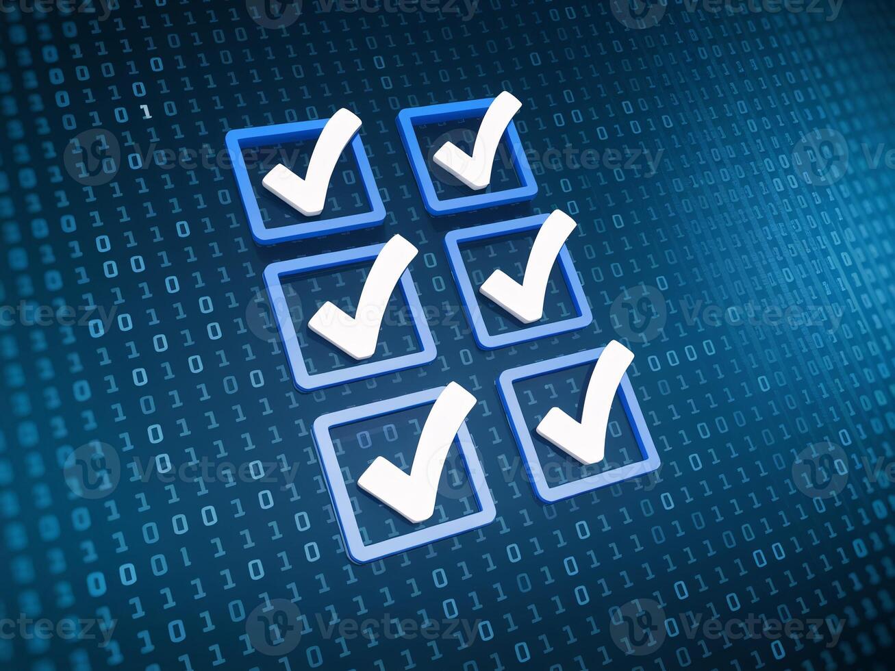 Digital checklist with checkmarks on a binary background, symbolizing task completion and efficiency. photo