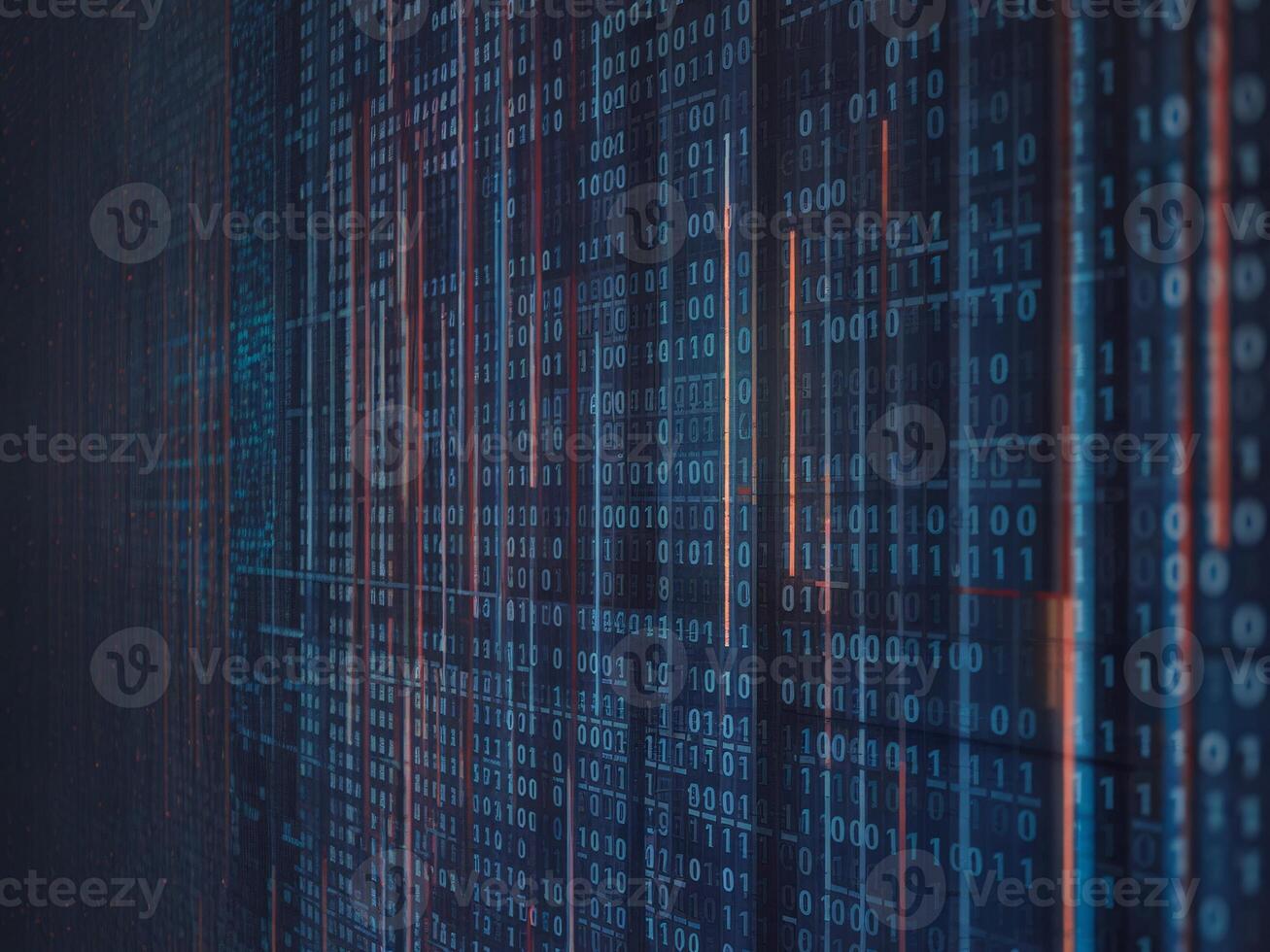 Abstract digital binary code pattern with vibrant blue and orange tones for technology themes. photo