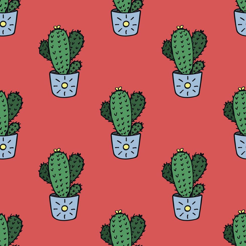 doodle print Seamless pattern with cactus doodle for decorative print, wrapping paper, greeting cards and fabric vector