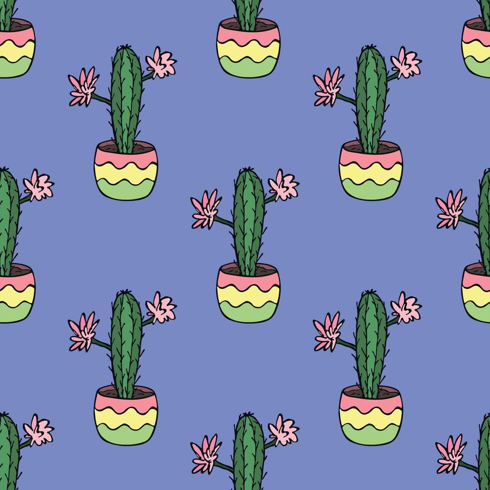 Seamless pattern with cactus doodle for decorative print, wrapping paper, greeting cards and fabric doodle print vector