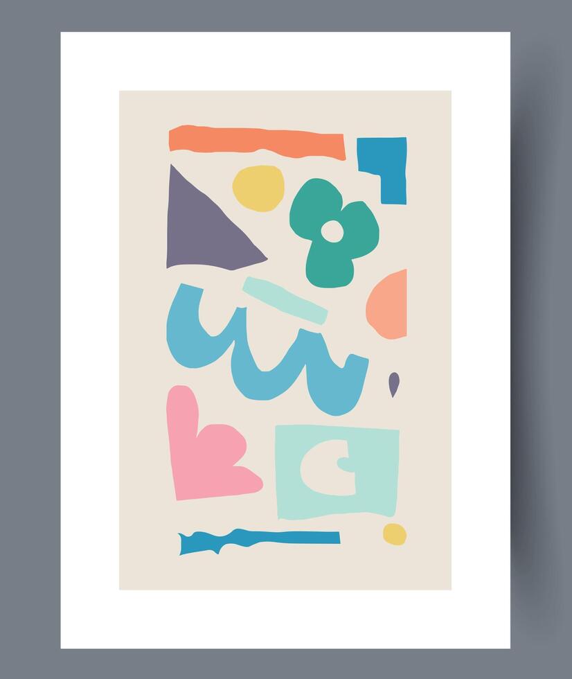 A vibrant, colorful, and abstract art print featuring various shapes and patterns for decor vector