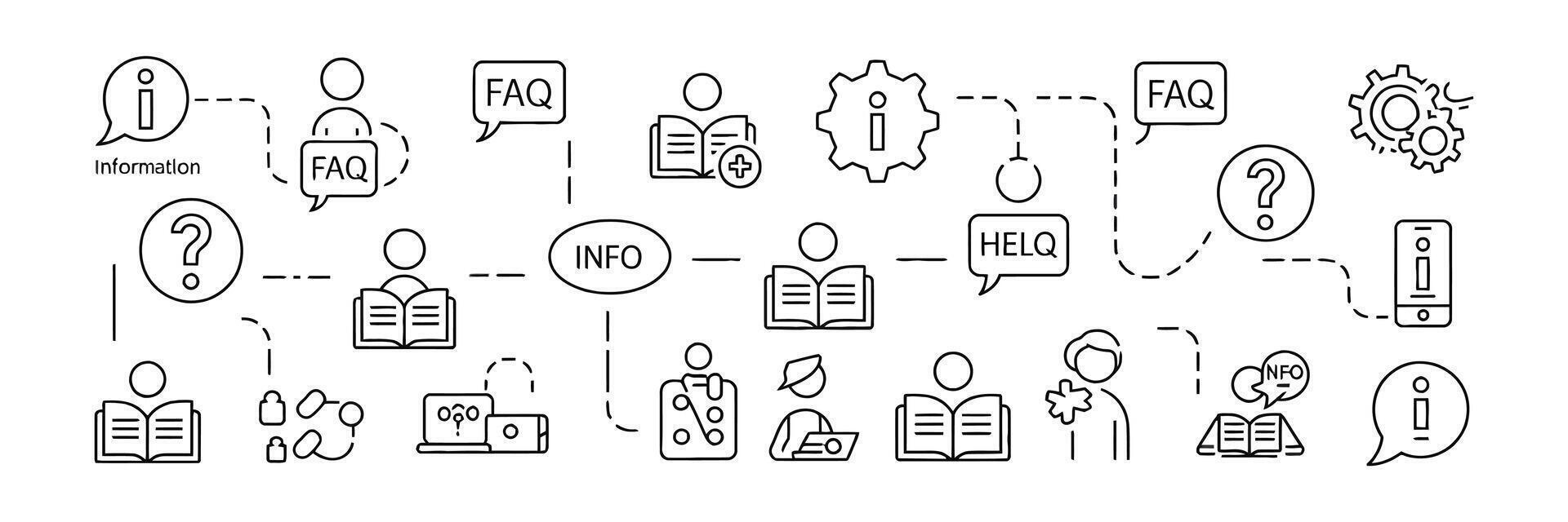 contorno estilo información fluir gráfico con información fuentes, Preguntas más frecuentes, información, ayuda vector