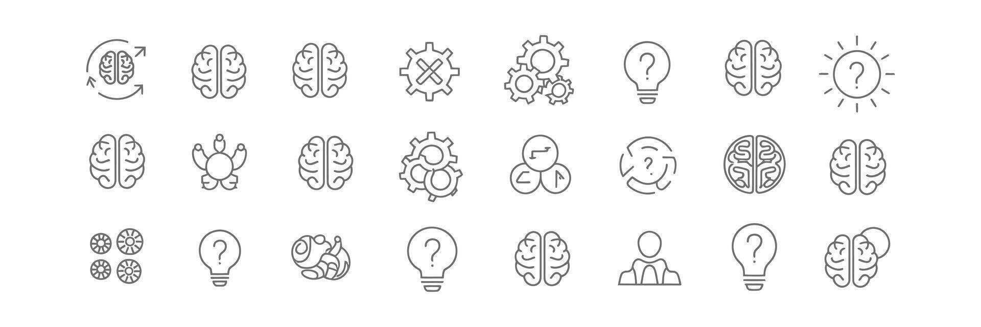 Brain Thinking Concept with Lightbulb and Gears Icon Set on Transparent vector