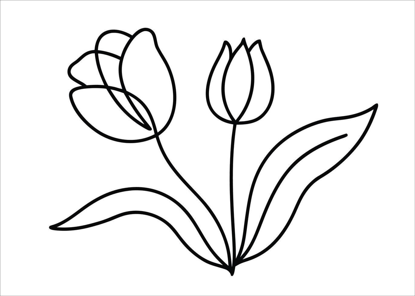 Elegant continuous line art abstract tulip flower illustration with a minimalist single stroke botanical design for artistic applications vector