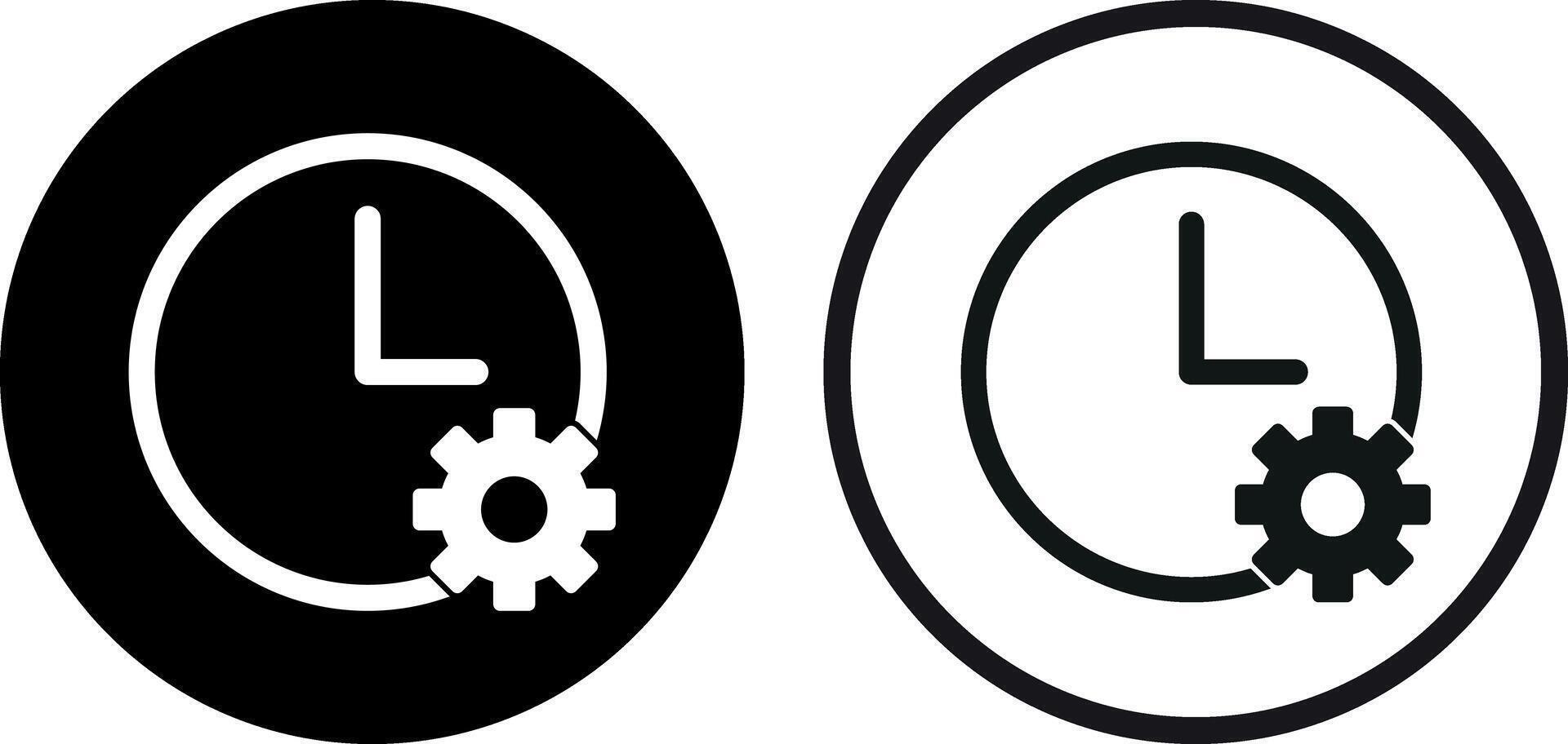 Time management icon set in two styles . Time settings icon . Cogwheel with clock icon . illustration vector