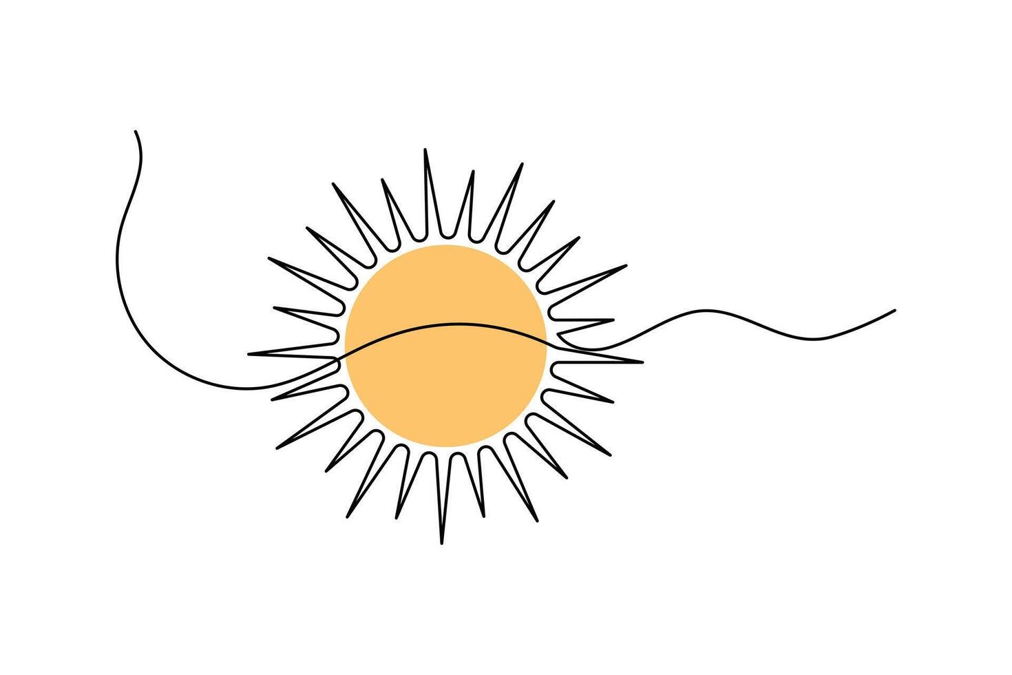 Sunset continuous one line drawing with smooth and minimalist outline vector