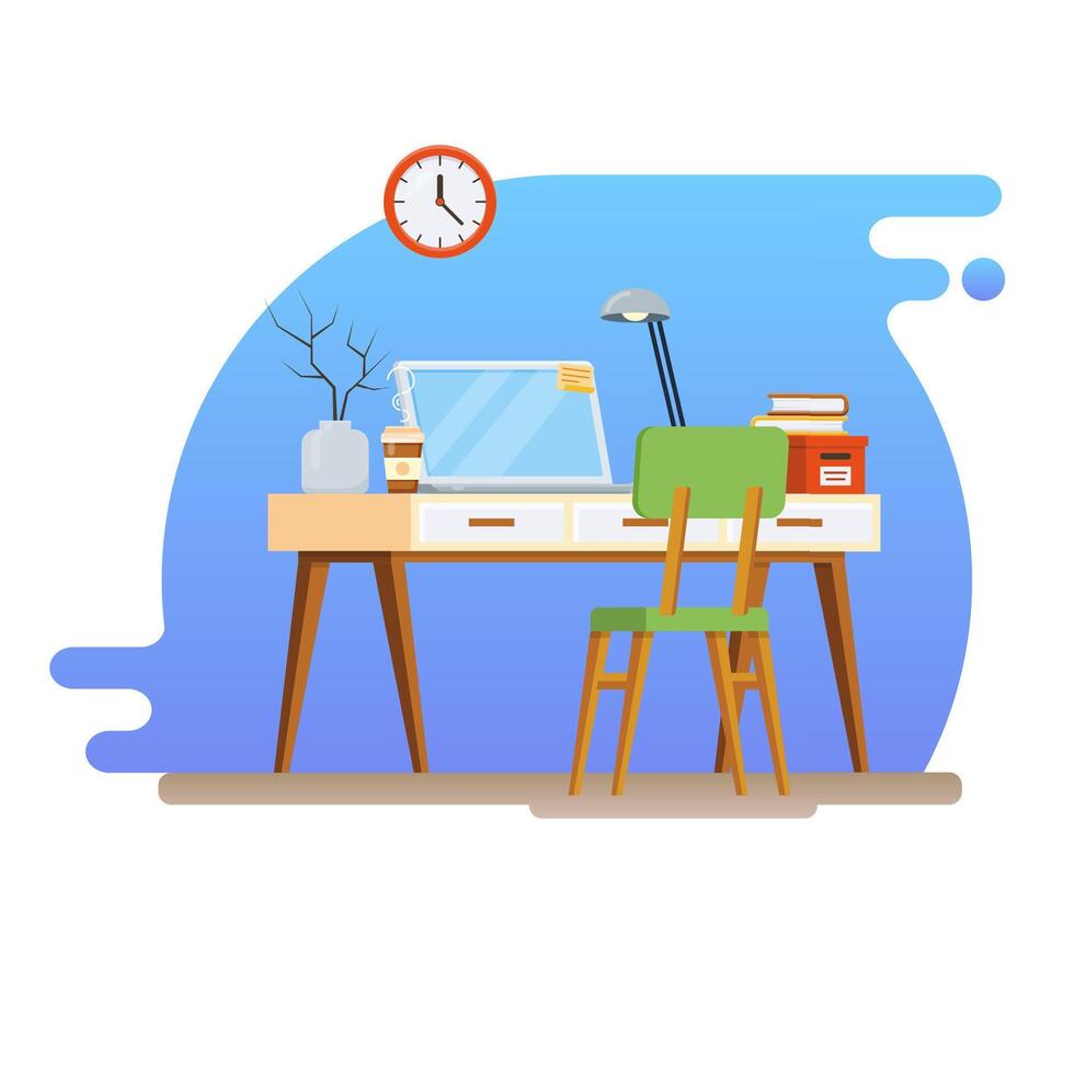 Concept of workplace with computer and office equipment. Creative Workspace vector