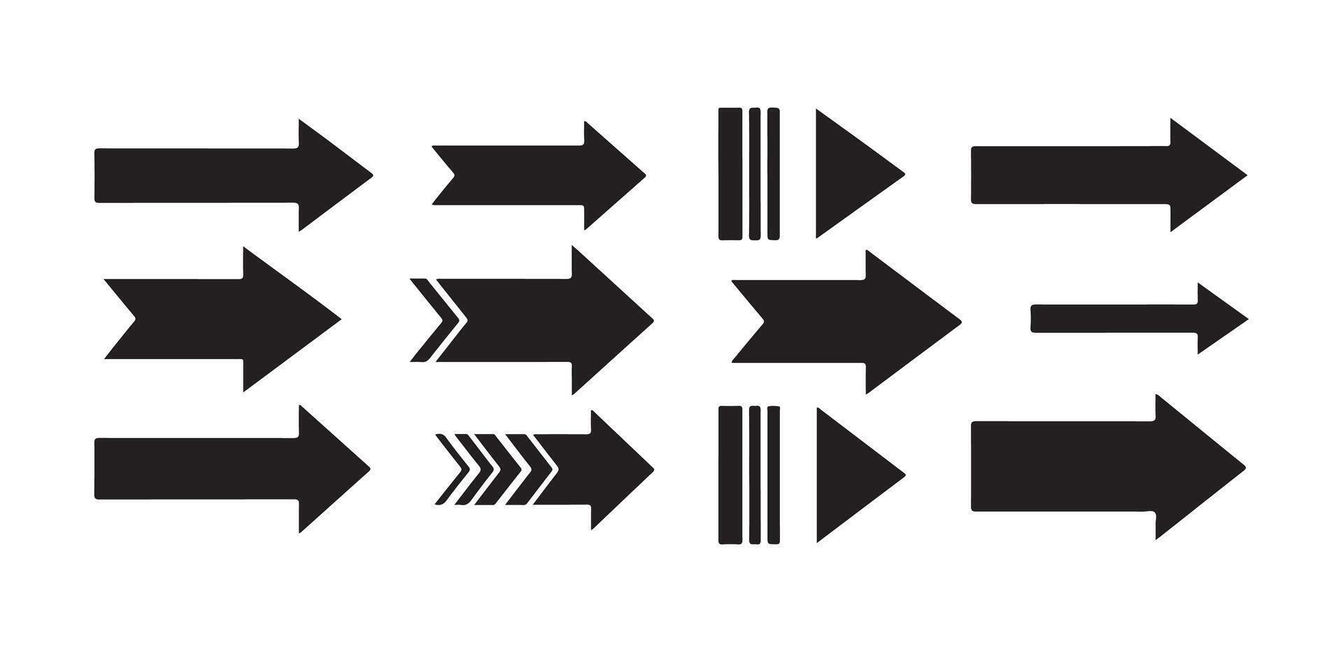 Set of black arrows with different styles on a white background direction forward vector